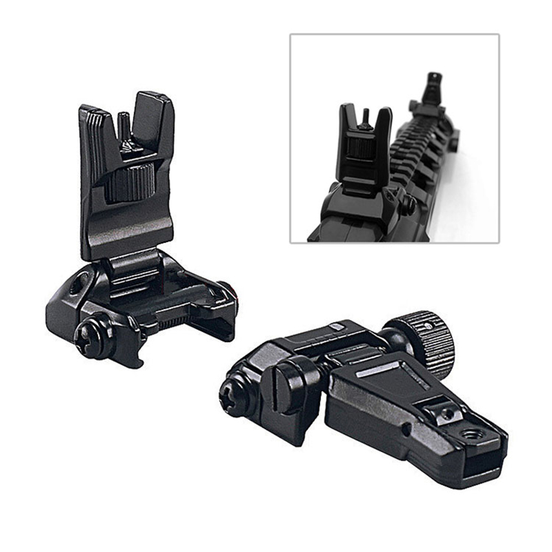 Logam Low Profile Offset Flip-up Transisi Cepat Mbalik Ngarep Mburi Pandangan Besi Set Taktis Ar15 Rifle Black