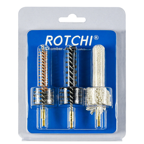 Sikat pembersih ruang senapan set 3-in-1, paket blister lan kertu. kasedhiya