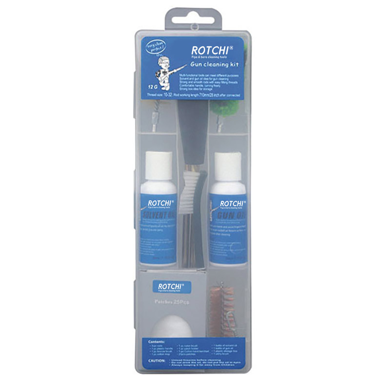 Kothak kotak reresik bedhil airgun transparan kanthi botol minyak